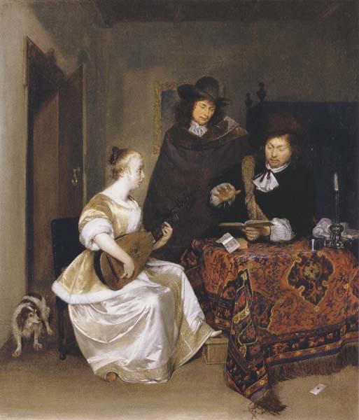 Gerhard ter Borch A Woman playing a Theorbo to two Men oil painting image